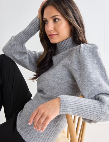 Whistle Puff Sleeve Jumper, Silver Marle product photo