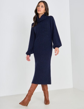 Whistle Cowl Neck Knit Dress, Midnight product photo