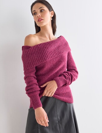 Whistle Long-Sleeve Cowl Neck Jumper, Magenta product photo
