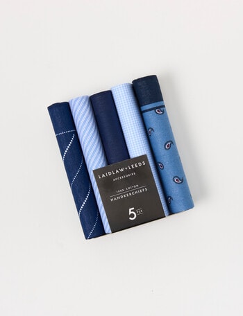 Laidlaw + Leeds Mixed Hankies, 5-Pack, Navy & Light Blue product photo