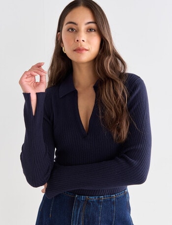 Mineral Ernie Polo Rib Knitwear top, Navy product photo