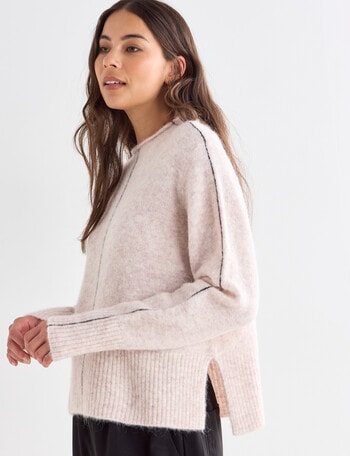 Mineral Contrast Stitch Sweater, Oatmeal & Black product photo