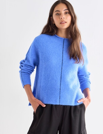 Mineral Contrast Stitch Sweater, Blue & Black product photo