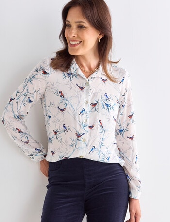Ella J Classic Viscose Shirt, Bird Print product photo