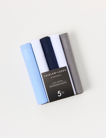 Laidlaw + Leeds Solid Hankies Mixed, 5-Pack, Blue & Grey product photo