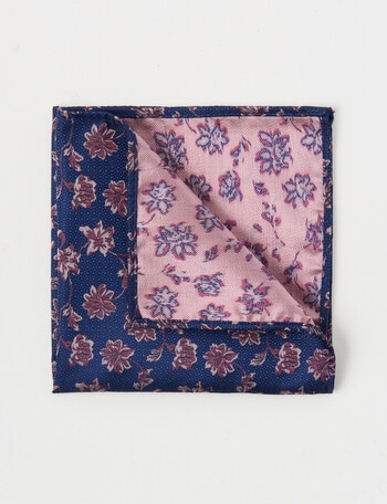 Laidlaw + Leeds Floral Textured Pocket Square, Navy & Pink product photo