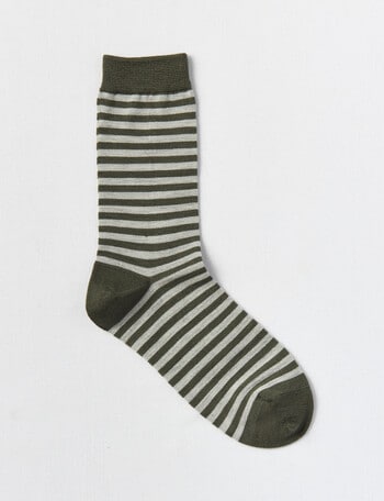 DS Socks Merino Stripes Crew Socks, Forest Night & Cream, 5-11 product photo
