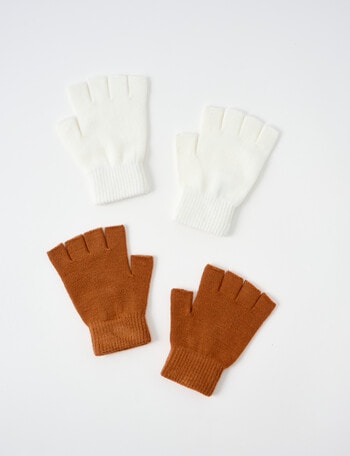 Boston + Bailey Fingerless Gloves, 2-Pack, Ivory & Bronze product photo