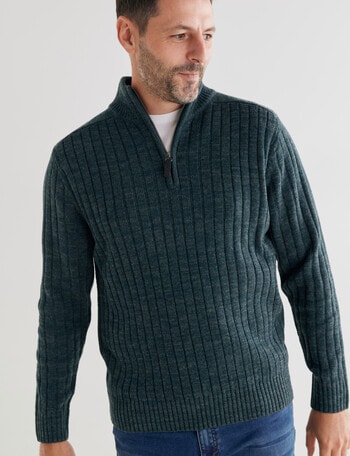 Chisel Quarter Zip Ribbed Sweater, Teal Marle product photo