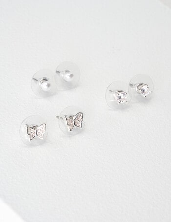 Earsense Pearl, CZ & Butterfly Trio, Imitation Silver product photo