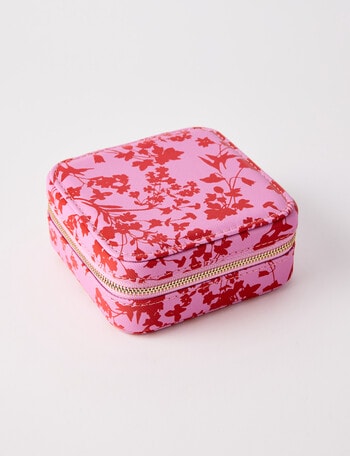 Whistle Accessories Floral Print Square Jewellery Box, Pink product photo