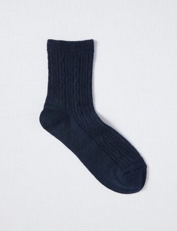 Lyric 1pk Wool Blend Cable Q Crew Navy Marle 4-11 product photo