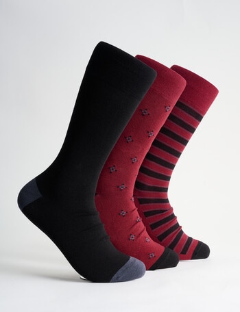 Jockey International Pattern Crew Sock, 3-Pack, Burgundy & Black product photo