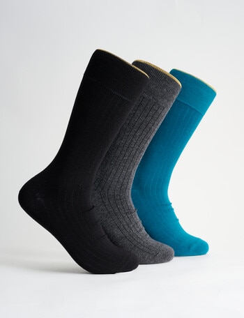 Jockey Gold Top Cotton-Blend Crew Sock, 3-Pack, Black, Grey & Teal product photo
