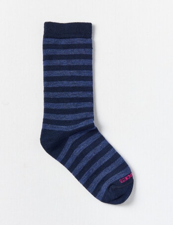 NZ Sock Co. Merino Cush Stripe Crew Socks, Navy & Denim, 4-11 product photo