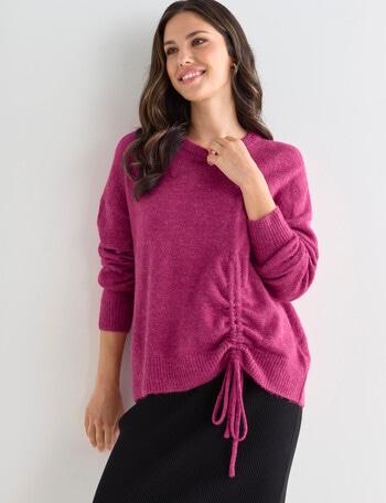 Whistle Long Sleeve Tie Front Jumper, Raspberry Marle product photo