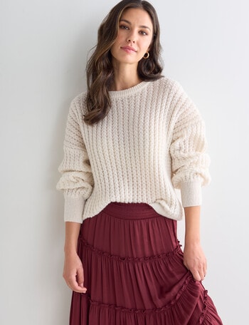 Whistle Long Sleeve Textured Rib Jumper, Winter White product photo