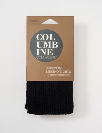 Columbine Texture Lines Superfine Merino Tights, Black product photo