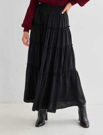 Whistle Satin Tiered Maxi Skirt, Black product photo
