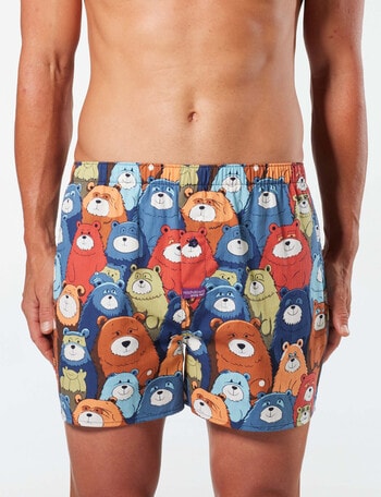 Mitch Dowd Funny Bears Woven Cotton Boxer Short, Blue product photo