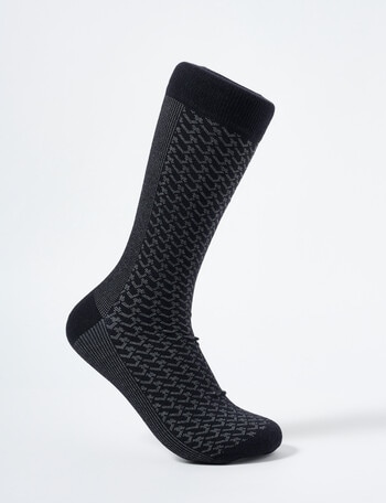 Laidlaw + Leeds Branded Print Dress Sock, Black & Grey product photo