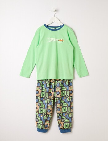 Sleep Mode Road Map Knit Flannel PJ Set, Green, 2-8 product photo