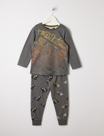 Sleep Mode Race Car Knit Long Pyjama Set, Charcoal product photo