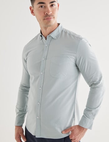 L+L Oxford Garment Dyed Washed Long Sleeve Shirt, Mint product photo