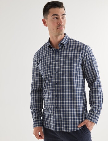 L+L Multi Check Steinway Long Sleeve Shirt, Navy product photo