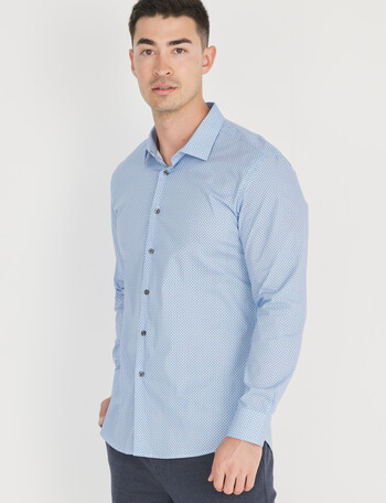 L+L Geometric Printed Dallas Long Sleeve Shirt, Light Blue product photo