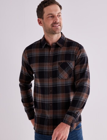 Gasoline Check Stormy Long Sleeve Shirt, Charcoal product photo