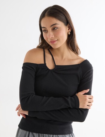 Mineral Katy Cut Out Rib Top, Black product photo