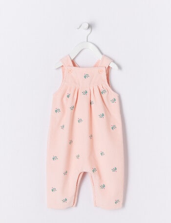 Teeny Weeny Cord Overalls with Embroidered Flower, Rose Pink product photo