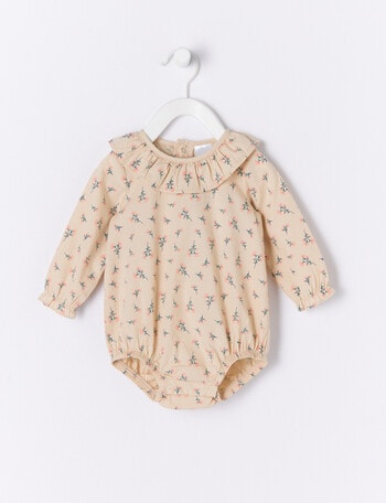 Teeny Weeny Pale Pink Flower Cotton Romper, Oat product photo
