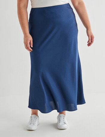 Studio Curve Satin Bias Skirt, Navy product photo