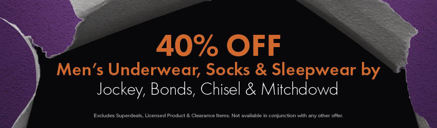 40% OFF Men's Underwear, Socks & Sleepwearby Jockey, Bonds, Chisel & Mitchdowd