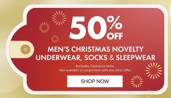 50% OFF Men’s Christmas Novelty Underwear, Socks & Sleepwear