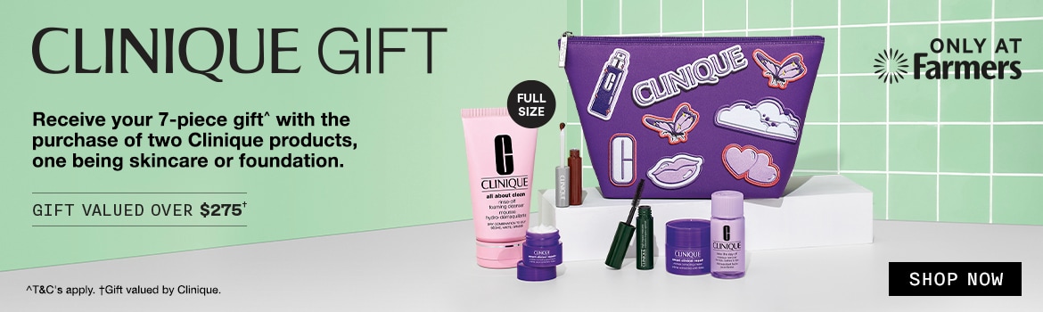 FREE GIFT 7-Piece Set when you purchase 2 or more or Clinique products​, 1 being skincare or foundation