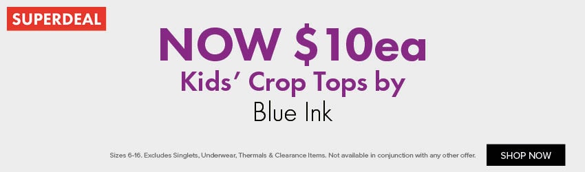 NOW $10ea Kids' Crop Tops by Blue Ink