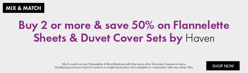 Buy 2 or more & save 50% on Flannelette Sheets & Duvet Cover Sets by Haven