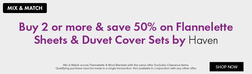Buy 2 or more & save 50% on Flannelette Sheets & Duvet Cover Sets by Haven