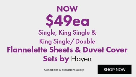 NOW $49ea Single, King Single & King Single/Double Flannelette Sheets & Duvet Cover Sets by Haven