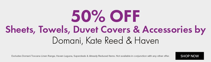 50% OFF Sheets, Towels, Duvet Covers & Accessories by Domani, Kate Reed & Haven