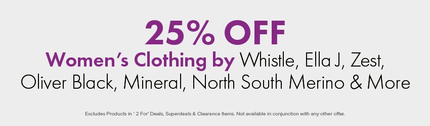 25% OFF Women’s Clothing by Whistle, Ella J, Zest, Oliver Black & North South Merino