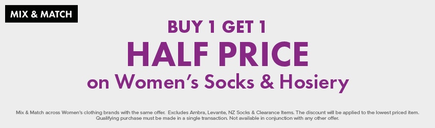Buy 1 get 1 half Price on Women's Socks & Hosiery