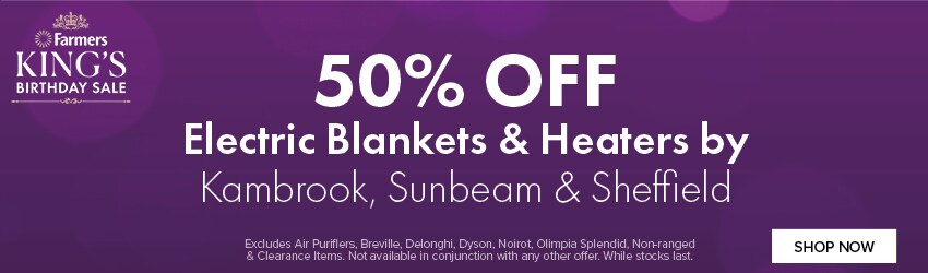 50% OFF Electric Blankets & Heaters by Kambrook, Sunbeam & Sheffield