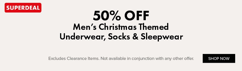 50% OFF Men&rsquo;s Christmas Themed Underwear, Socks & Sleepwear