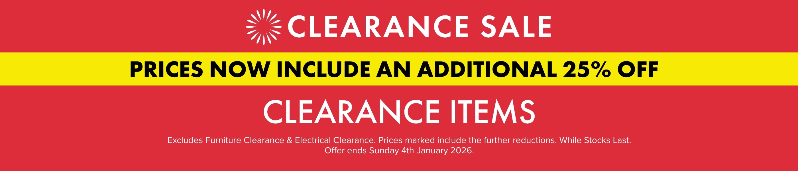 Take a Further 25% OFF Clearance