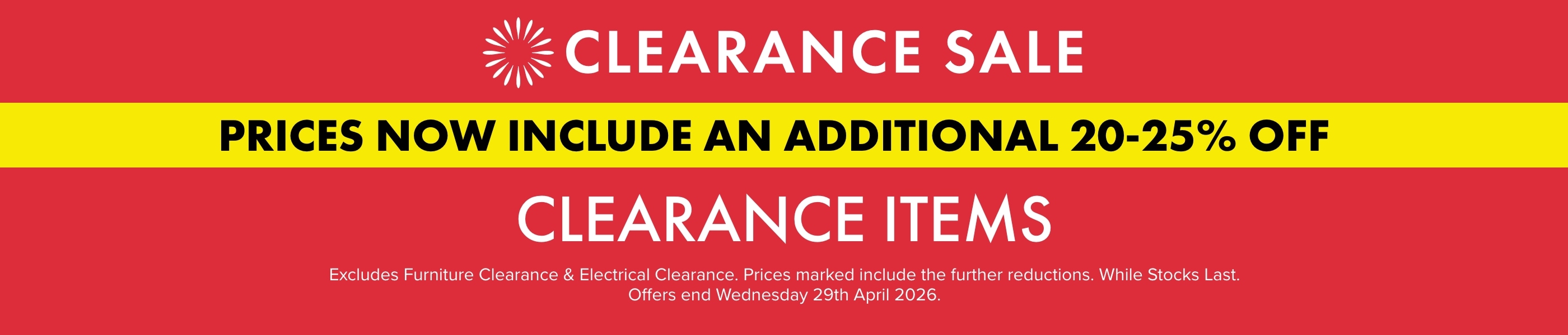 Take a Further 20-25% OFF Clearance