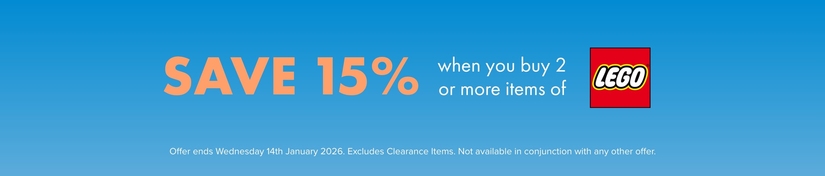 SAVE 15% when you buy 2 or more items of LEGO&reg;